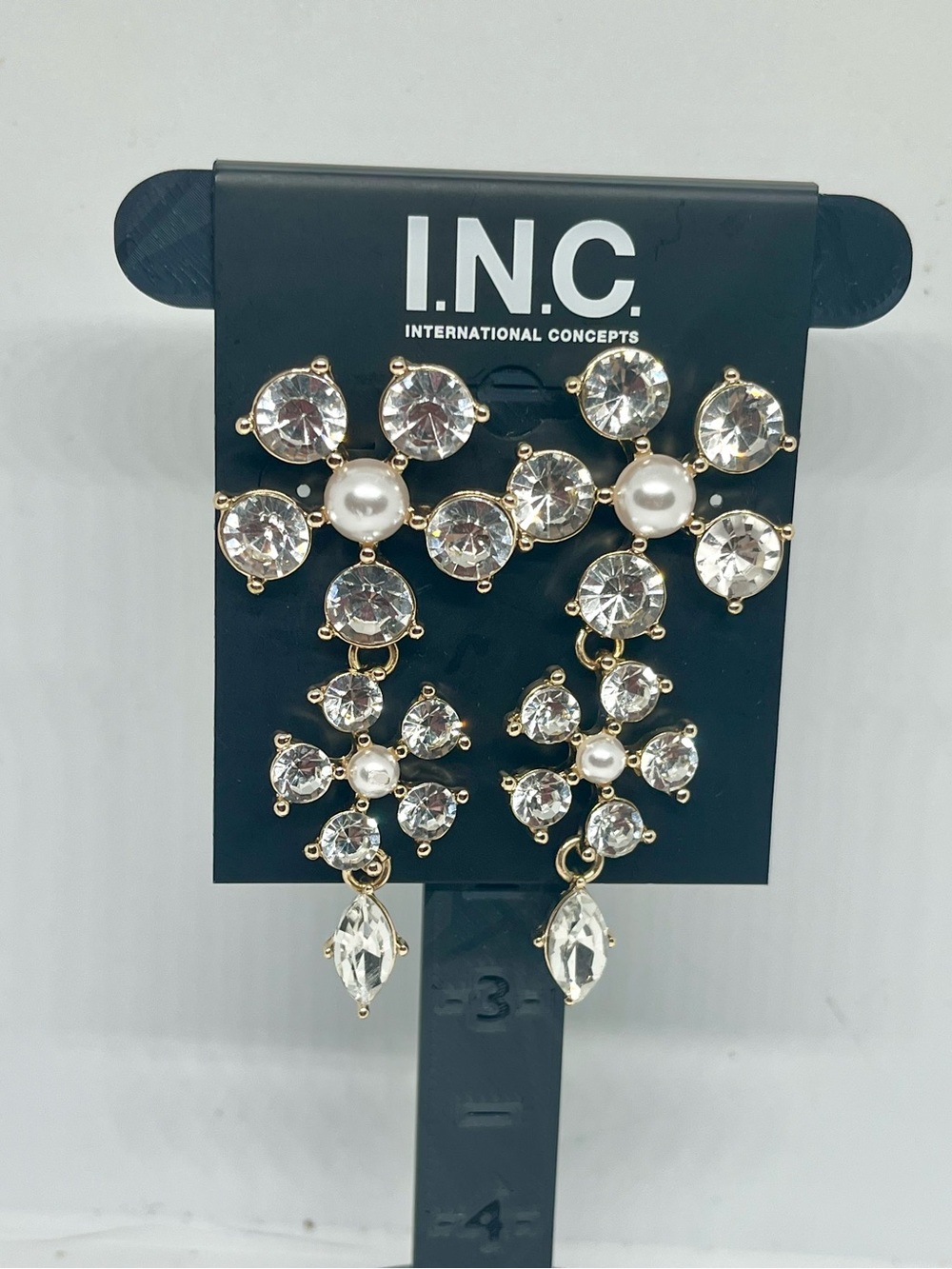 INC International Concepts Gold-Tone Clear Crystal and Pearl Chandelier Earrings